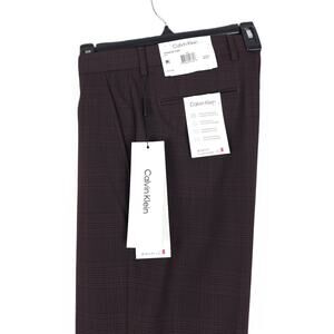 Calvin Klein Men's Slim-Fit Infinite Stretch Dress Pant Wine Red Plaid 33x32 NWT